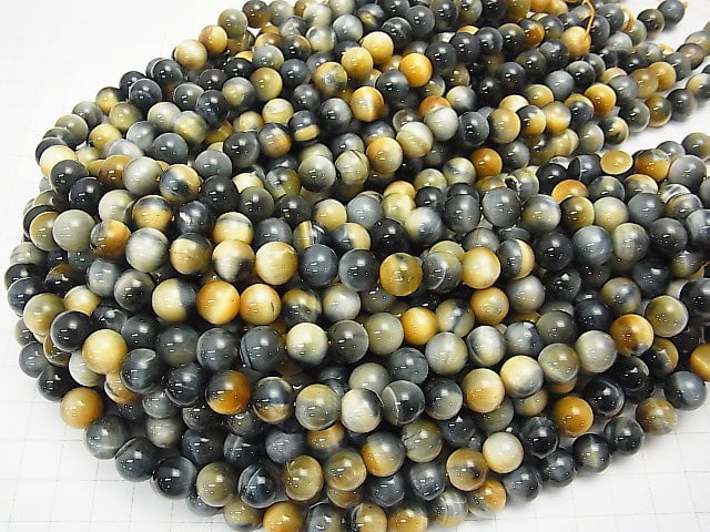 [Video]Silver Blue & Golden Tiger's Eye AA Round 10mm 1strand beads (aprx.14inch/35cm)