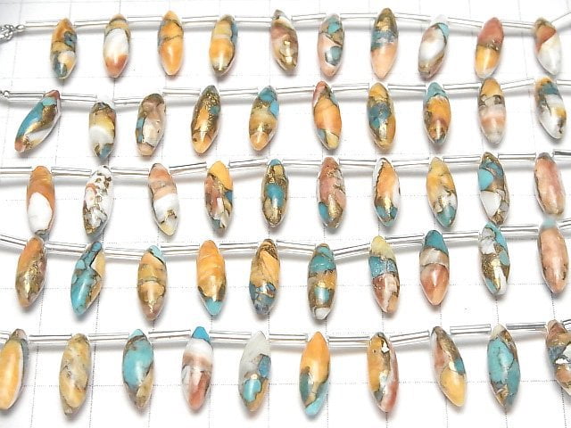 [Video] Oyster Copper Turquoise Marquise Rice (Smooth) 15x5x5mm 1strand (8pcs )