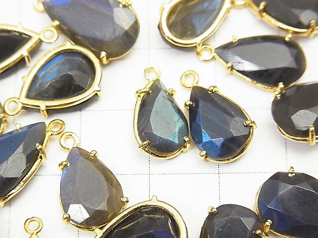 High Quality Blue Labradorite AAA- Bezel Setting Pear shape Faceted Mix Size 18KGP 5pcs