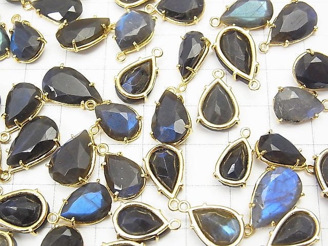 High Quality Blue Labradorite AAA- Bezel Setting Pear shape Faceted Mix Size 18KGP 5pcs