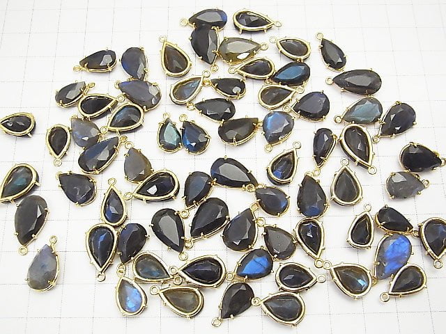 High Quality Blue Labradorite AAA- Bezel Setting Pear shape Faceted Mix Size 18KGP 5pcs