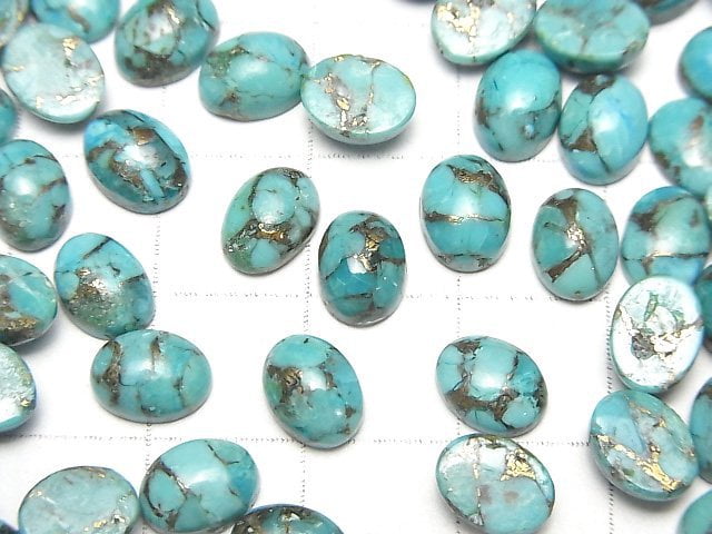 Blue Copper Turquoise AAA Oval Cabochon 8x6mm 5pcs