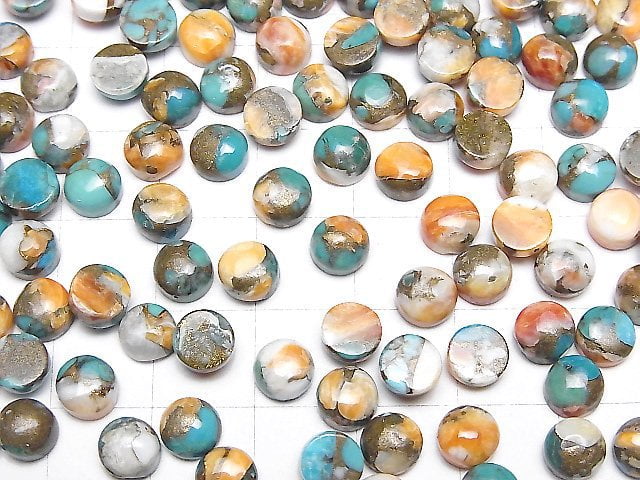 [Video] Oyster Copper Turquoise AAA Round Cabochon 6x6mm 5pcs