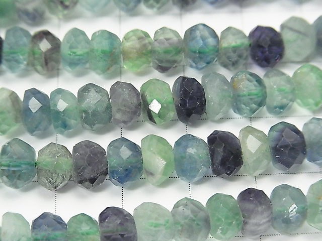 High Quality! 1strand $11.79! Multicolor Fluorite AA ++ Faceted Button Roundel 7x7x4mm 1strand beads (aprx.15inch / 38cm)