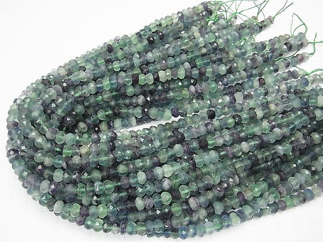 High Quality! 1strand $11.79! Multicolor Fluorite AA ++ Faceted Button Roundel 7x7x4mm 1strand beads (aprx.15inch / 38cm)