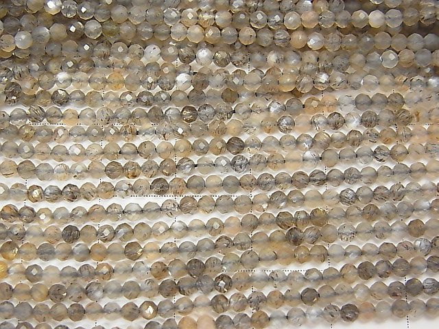 High Quality! Silver & Golden Sheen Gray Moon Stone AAA Faceted Round 2mm 1strand (aprx.15inch / 38cm)