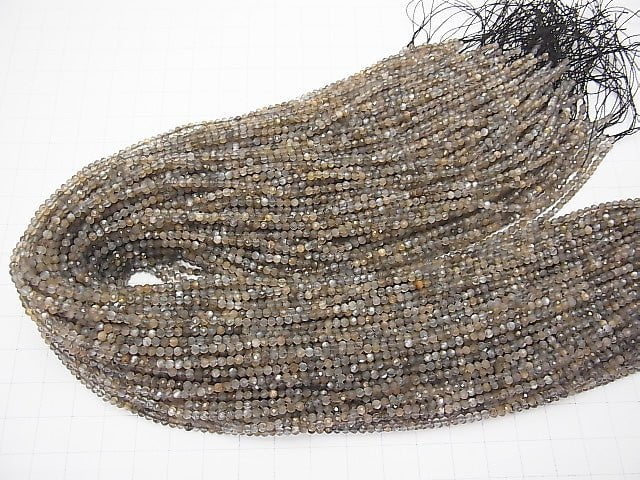 High Quality! Silver & Golden Sheen Gray Moon Stone AAA Faceted Round 2mm 1strand (aprx.15inch / 38cm)