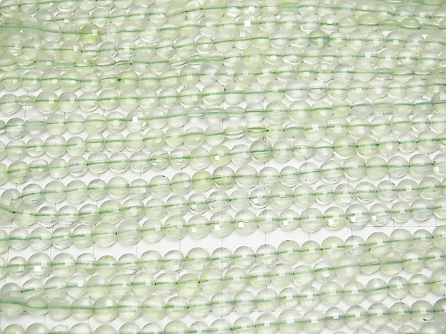 [Video] High Quality! Prehnite AA++ Faceted Coin 5x5x3mm 1strand beads (aprx.15inch/36cm)