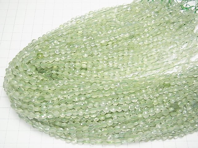 [Video] High Quality! Prehnite AA++ Faceted Coin 5x5x3mm 1strand beads (aprx.15inch/36cm)