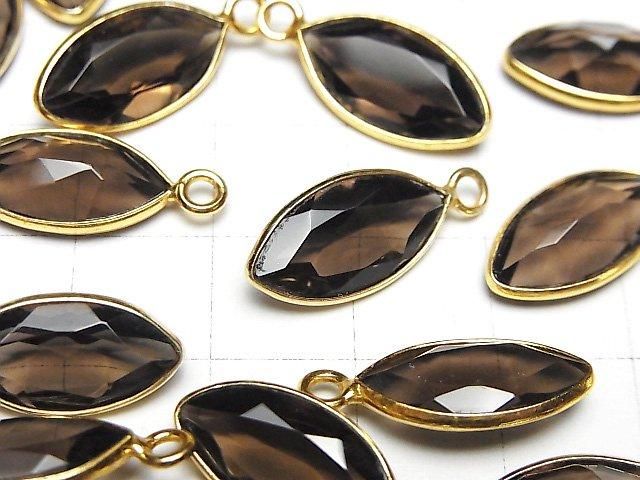 [Video]High Quality Smoky Quartz AAA Bezel Setting Marquise Faceted 17x9mm 18KGP 2pcs