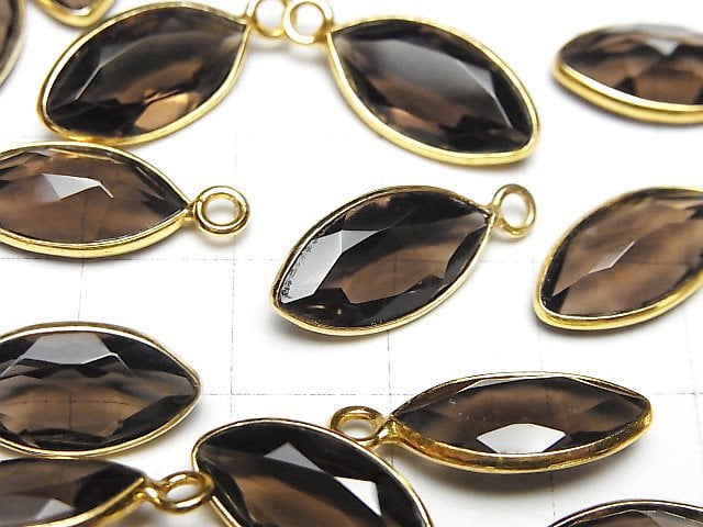 [Video]High Quality Smoky Quartz AAA Bezel Setting Marquise Faceted 16x8mm 18KGP 2pcs