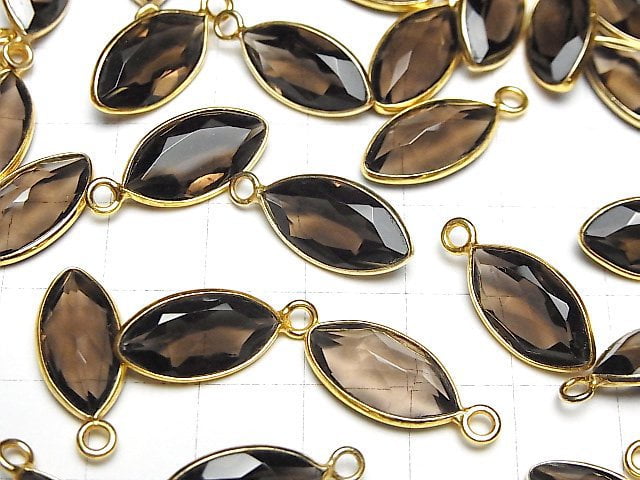 [Video]High Quality Smoky Quartz AAA Bezel Setting Marquise Faceted 16x8mm 18KGP 2pcs