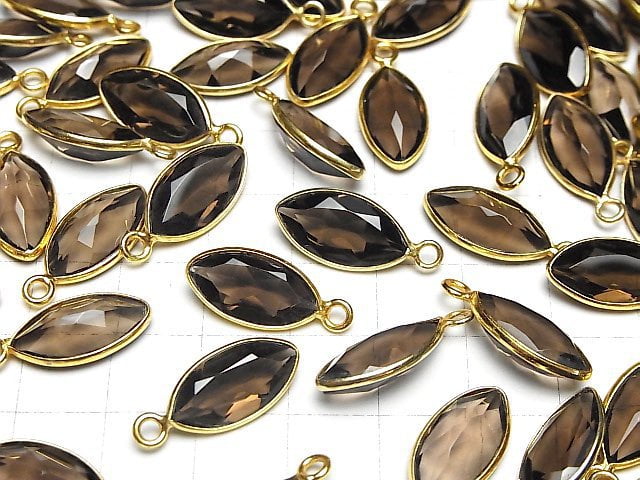 [Video]High Quality Smoky Quartz AAA Bezel Setting Marquise Faceted 16x8mm 18KGP 2pcs