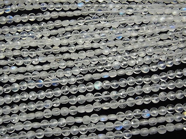 High Quality! 1strand $13.99! Rainbow Moon Stone AA ++ Faceted Coin 4x4x2mm 1strand (aprx.15inch / 37cm)