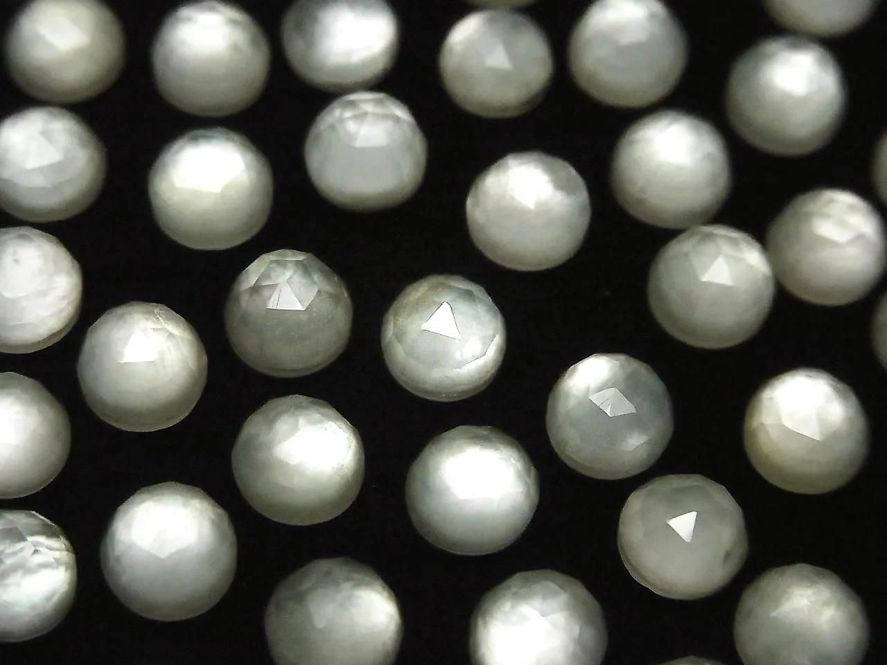 Coquillage blanc x Améthyste verte AAA ronde taille rose 6x6 mm