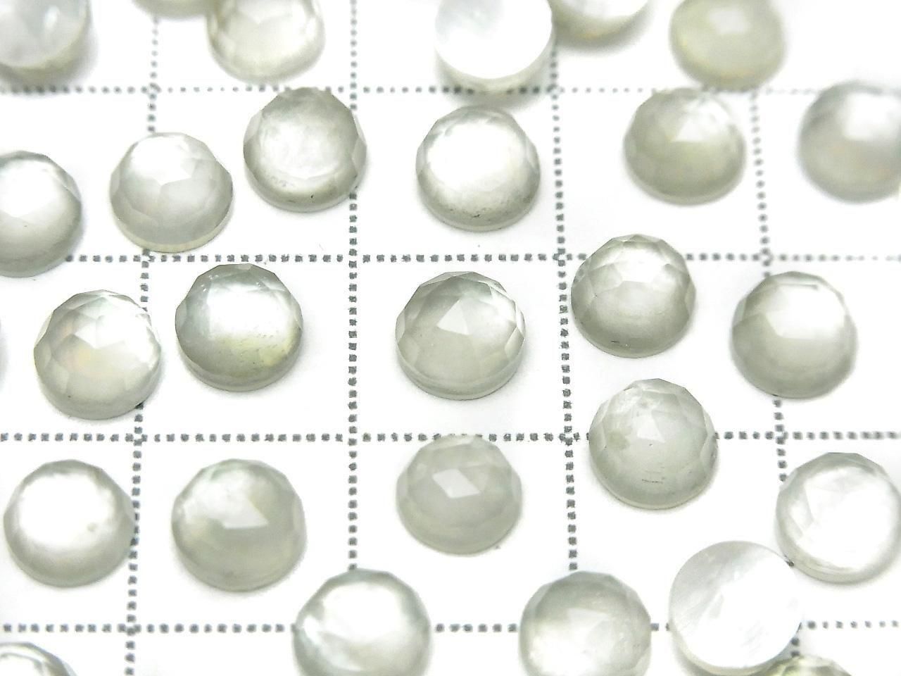 Coquillage blanc x Améthyste verte AAA ronde taille rose 6x6 mm
