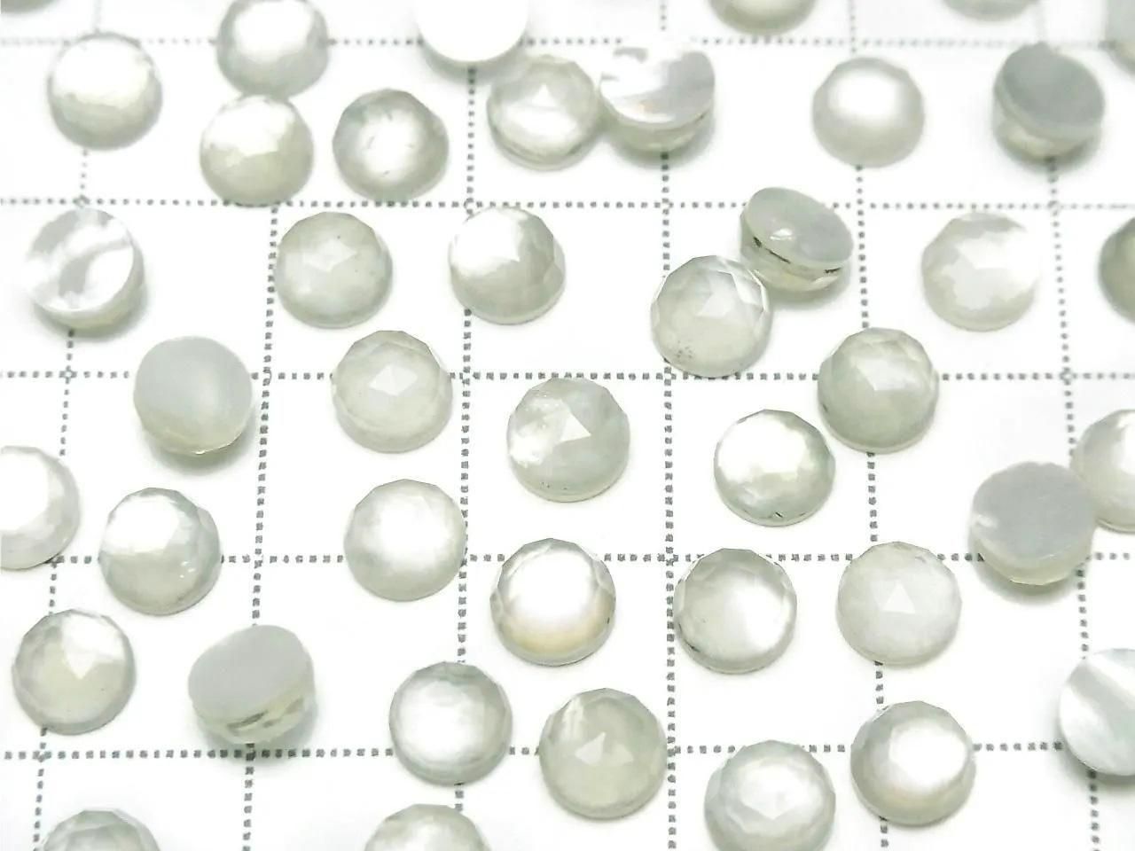 Coquillage blanc x Améthyste verte AAA ronde taille rose 6x6 mm