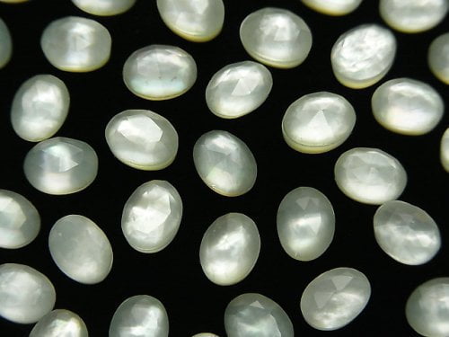 5pcs $5.79! White Shell x Green Amethyst AAA Oval Rose Cut 8x6mm