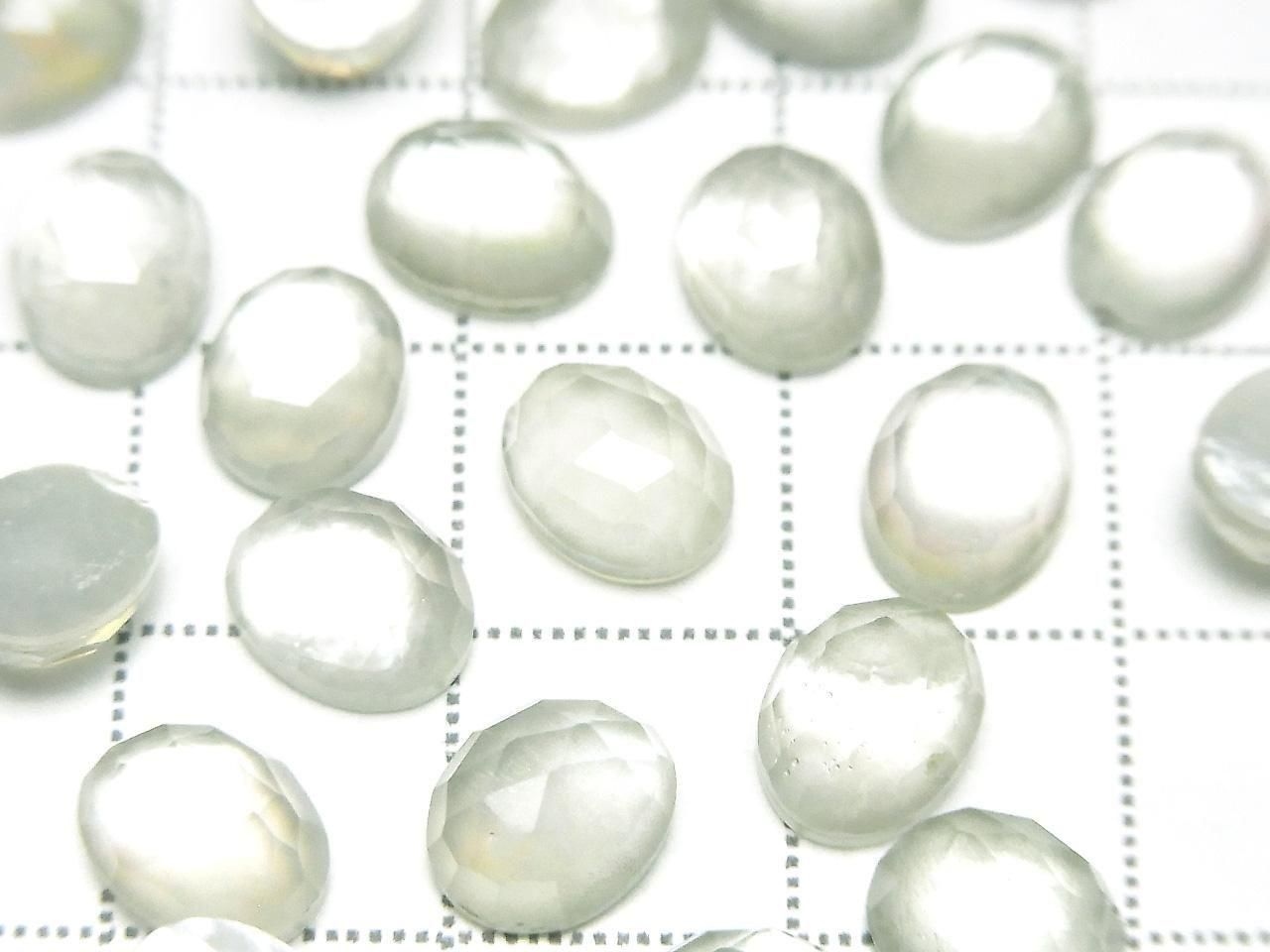 Nacre blanche x Améthyste verte AAA ovale taille rose 8x6mm