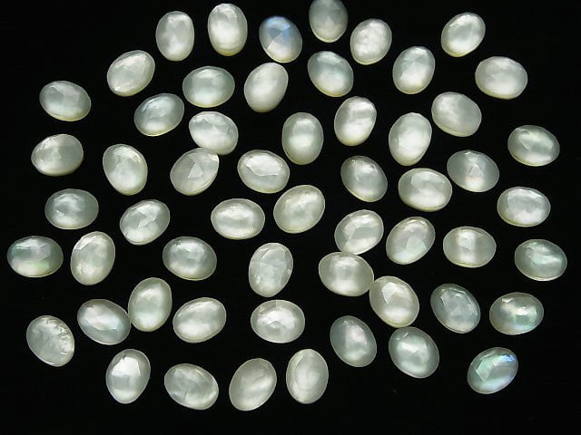 5pcs $5.79! White Shell x Green Amethyst AAA Oval Rose Cut 8x6mm
