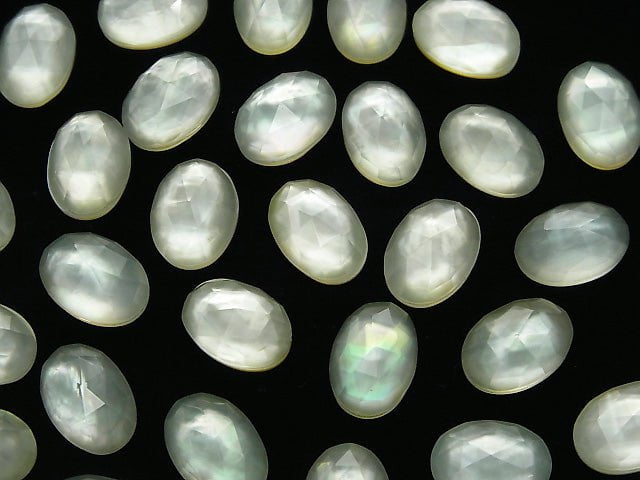 2pcs $11.79! White Shell x Green Amethyst AAA Oval Rose Cut 14x10mm