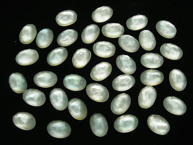 2pcs $11.79! White Shell x Green Amethyst AAA Oval Rose Cut 14x10mm