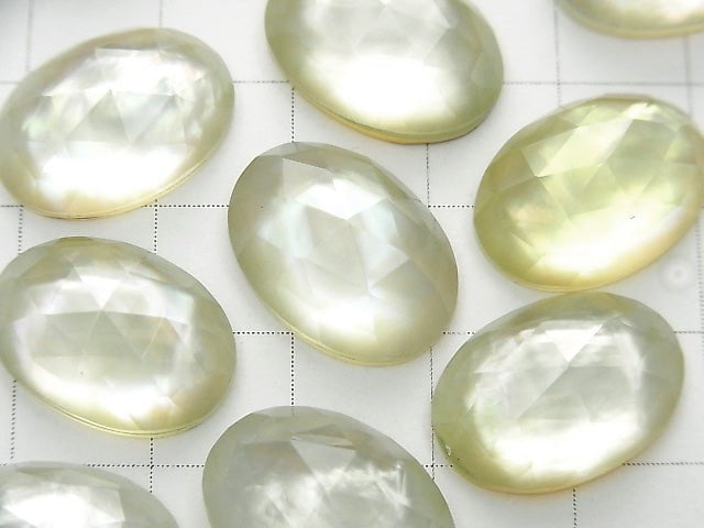 1pc $9.79! White Shell x Green Amethyst AAA Oval Rose Cut 18x13mm