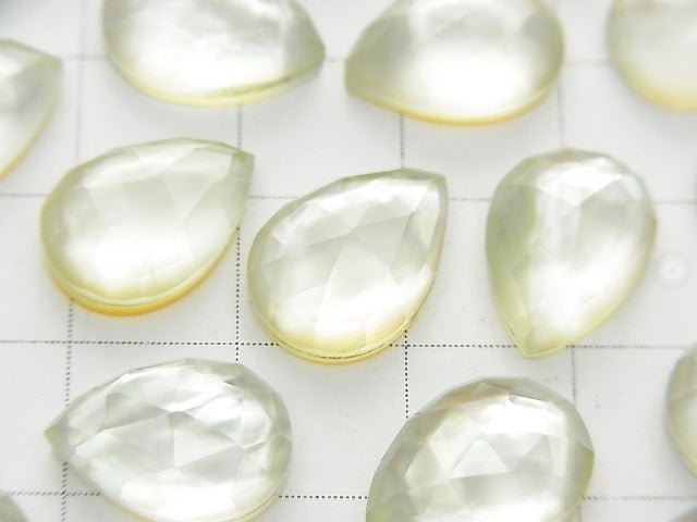 2pcs $9.79! White Shell x Green Amethyst AAA Pear shape Rose Cut 14x10mm