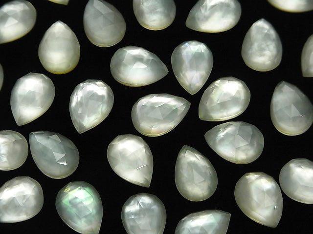 2pcs $9.79! White Shell x Green Amethyst AAA Pear shape Rose Cut 14x10mm