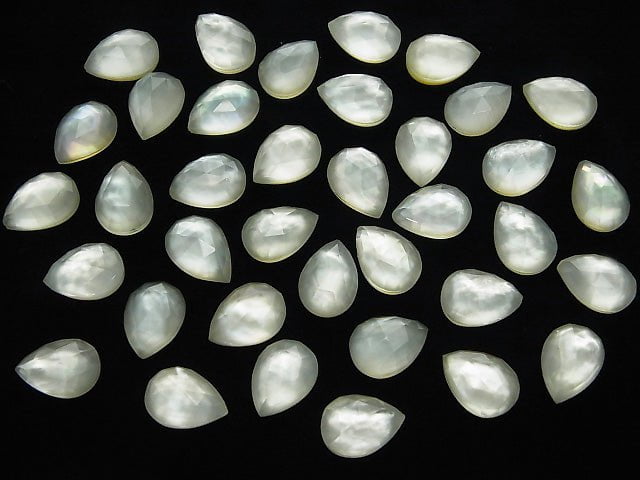 2pcs $9.79! White Shell x Green Amethyst AAA Pear shape Rose Cut 14x10mm
