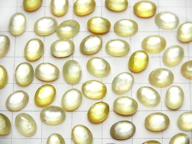 [Video] White Shell x Lemon Quartz AAA Oval Rose Cut 8x6mm 5pcs
