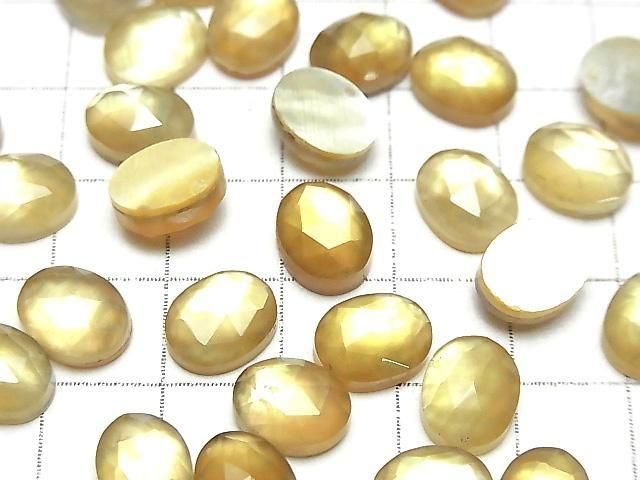 白貝 x 檸檬石英 AAA 橢圓玫瑰切割 10x8mm 3顆