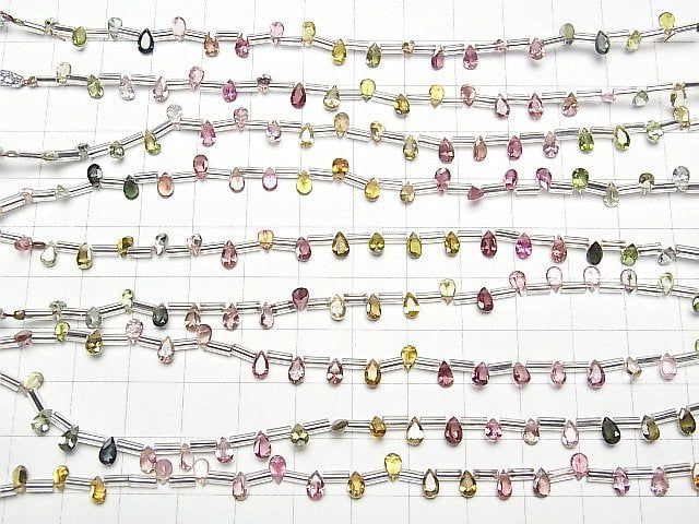 [Video] High Quality Multicolor Tourmaline AAA Pear shape Faceted 5x3mm 1strand (18pcs)