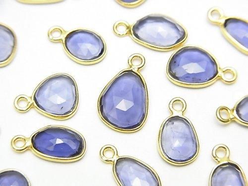 [Video]High Quality Iolite AAA- Bezel Setting Freeform Rose Cut [One Side] 18KGP 4pcs