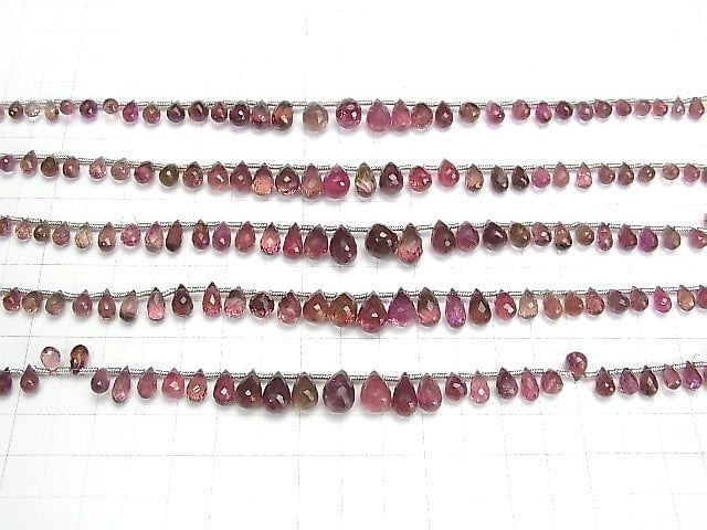 [Video] High Quality Pink Tourmaline AAA- Drop Faceted Briolette 1strand beads (aprx.8inch / 20cm)