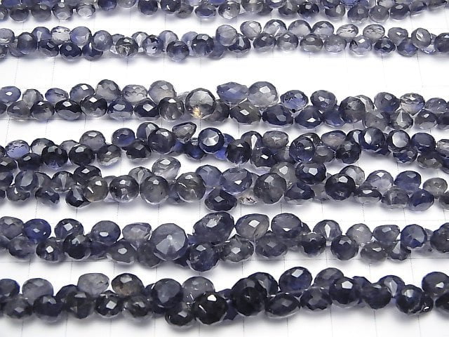 [Video] High Quality Iolite AAA- Onion Faceted Briolette [Dark Color] half or 1strand beads (aprx.7inch / 18cm)