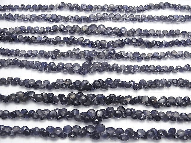 [Video] High Quality Iolite AAA- Onion Faceted Briolette [Dark Color] half or 1strand beads (aprx.7inch / 18cm)