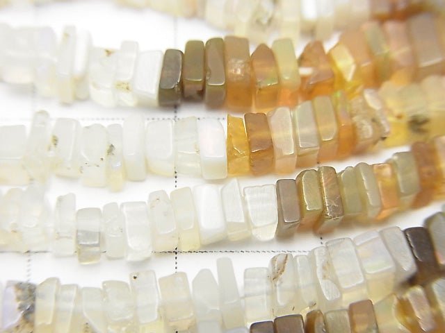 [Video] Ethiopia Opal AA + Square Rondelle (Disc) half or 1strand beads (aprx.15inch / 38cm)