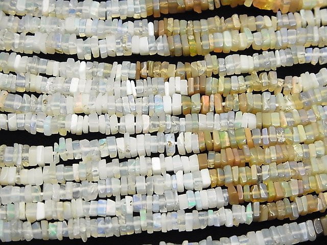 [Video] Ethiopia Opal AA + Square Rondelle (Disc) half or 1strand beads (aprx.15inch / 38cm)