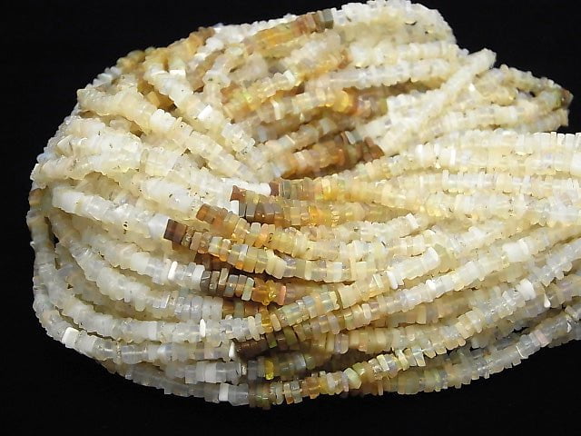 [Video] Ethiopia Opal AA + Square Rondelle (Disc) half or 1strand beads (aprx.15inch / 38cm)