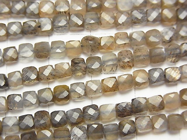 High Quality! Silver & Golden Sheen Gray Moonstone AAA Cube Shape 3.5x3.5x3.5mm half or 1strand beads (aprx.15inch / 36cm)