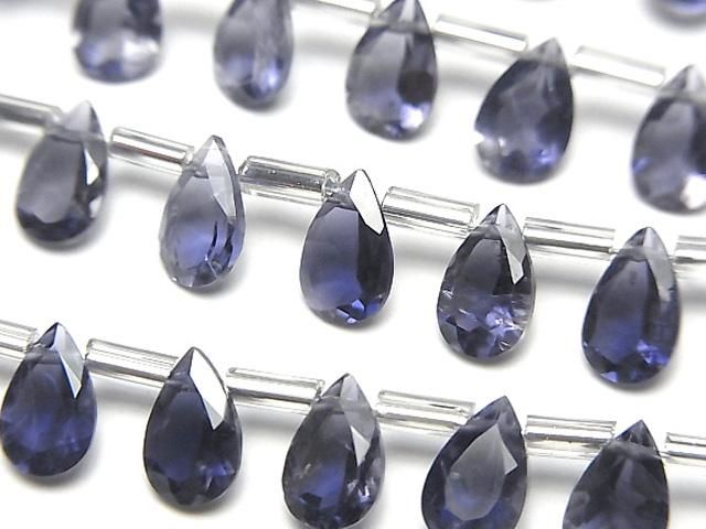高品質堇青石 AAA 梨形刻面 8x5mm 半串或 1 串珠子 (18顆)