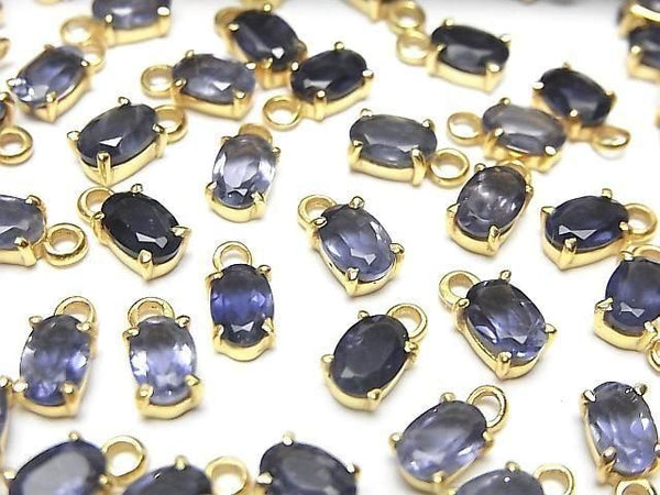 [Video]High Quality Iolite AAA Bezel Setting Oval Faceted 6x4mm 18KGP 2pcs
