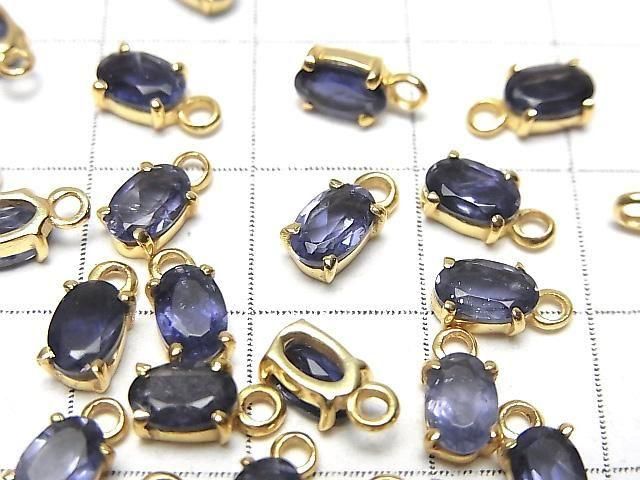 [Video]High Quality Iolite AAA Bezel Setting Oval Faceted 6x4mm 18KGP 2pcs