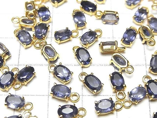 [Video]High Quality Iolite AAA Bezel Setting Oval Faceted 6x4mm 18KGP 2pcs
