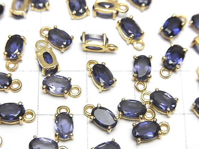 [Video]High Quality Iolite AAA Bezel Setting Oval Faceted 6x4mm 18KGP 2pcs