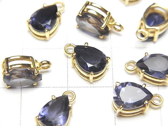 [Video]High Quality Iolite AAA Bezel Setting Pear shape Faceted 8x6mm 18KGP 1pc