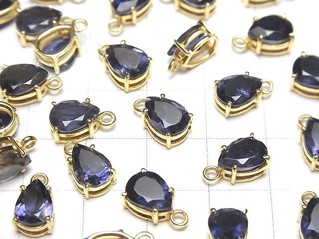 [Video]High Quality Iolite AAA Bezel Setting Pear shape Faceted 8x6mm 18KGP 1pc