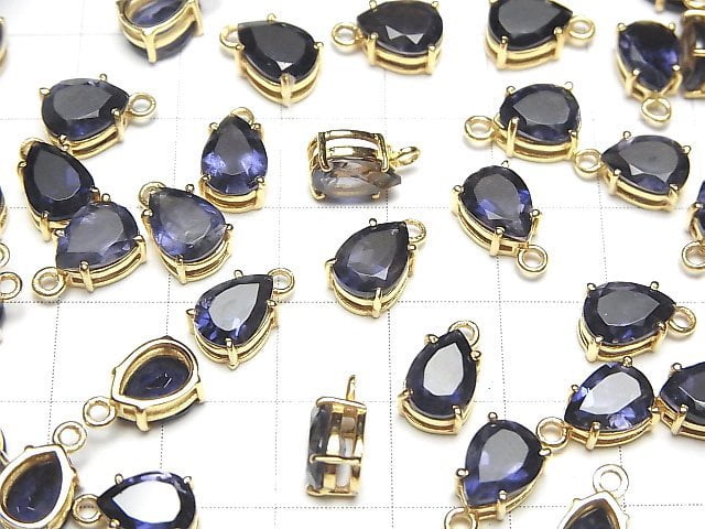 [Video]High Quality Iolite AAA Bezel Setting Pear shape Faceted 8x6mm 18KGP 1pc