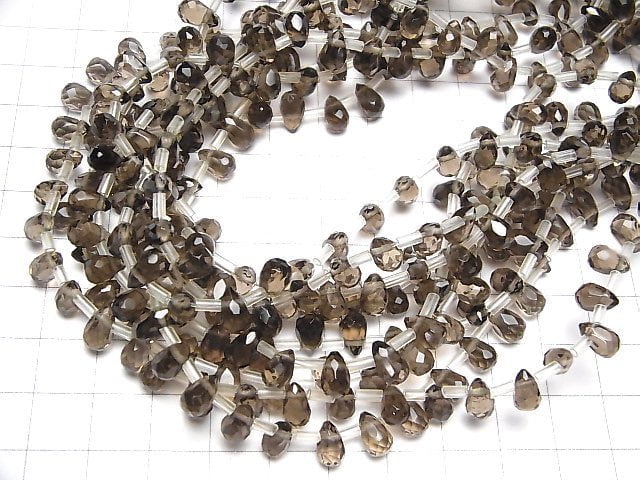 [Video] Smoky Quartz AAA Drop  Faceted Briolette 8x5x5mm half or 1strand beads (aprx.15inch/36cm)